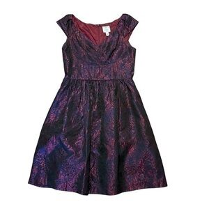 SUZI CHIN FOR MAGGY BOUTIQUE DRESS BURGUNDY BLACK A-LINE V-NECK